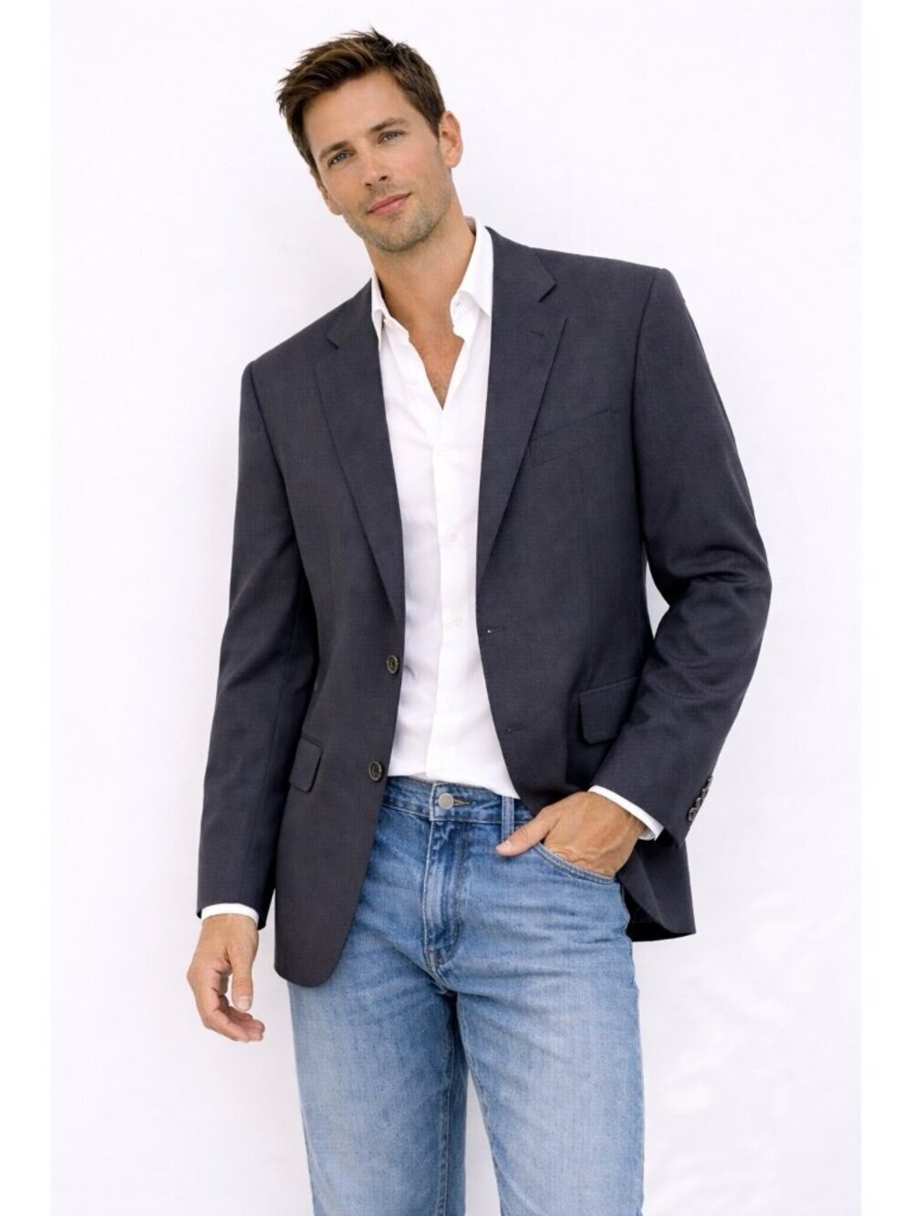 HUGO BOSS BLAZER jacket sport coat apollon akropolis 44L gray wool made in USA